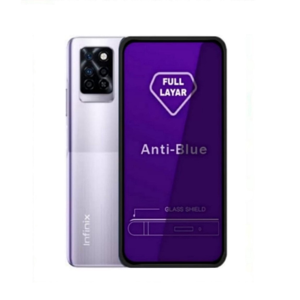 PAKET 2IN1 Tempered Glass Blue Lihgt INFINIX NOTE 10 PRO NFC Full Cover Anti Radiasi Plus Garskin Carbon 3D