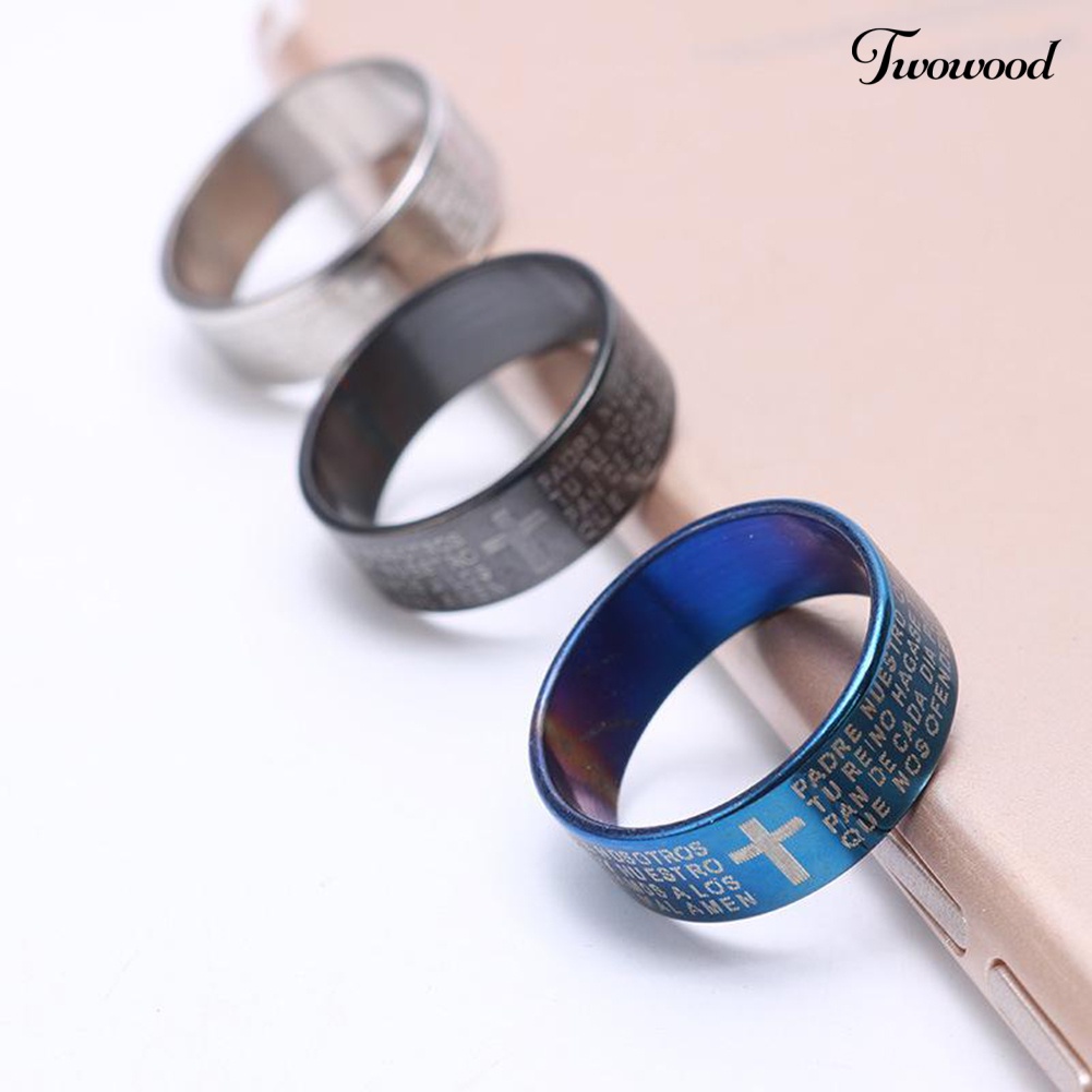 Cincin Bahan Titanium Steel Motif Tulisan Alkitab Untuk Pasangan