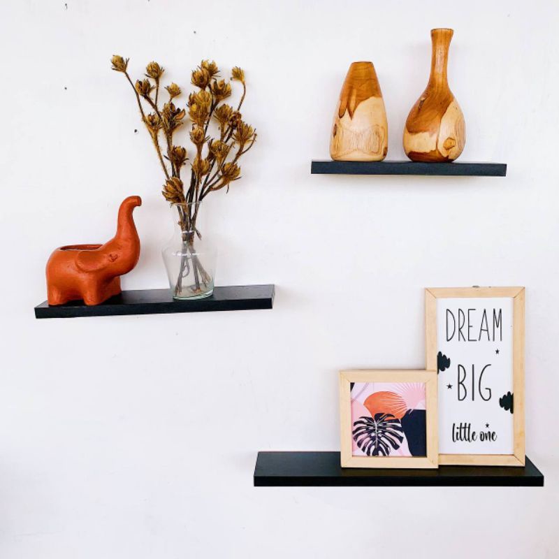 Walldeco Rayung Wall deco Rayung Walldeco Unik Walldeco Cantik Walldeco Rustic Walldeco Murah Ambalan-Ambalan Susun 3 Hitm