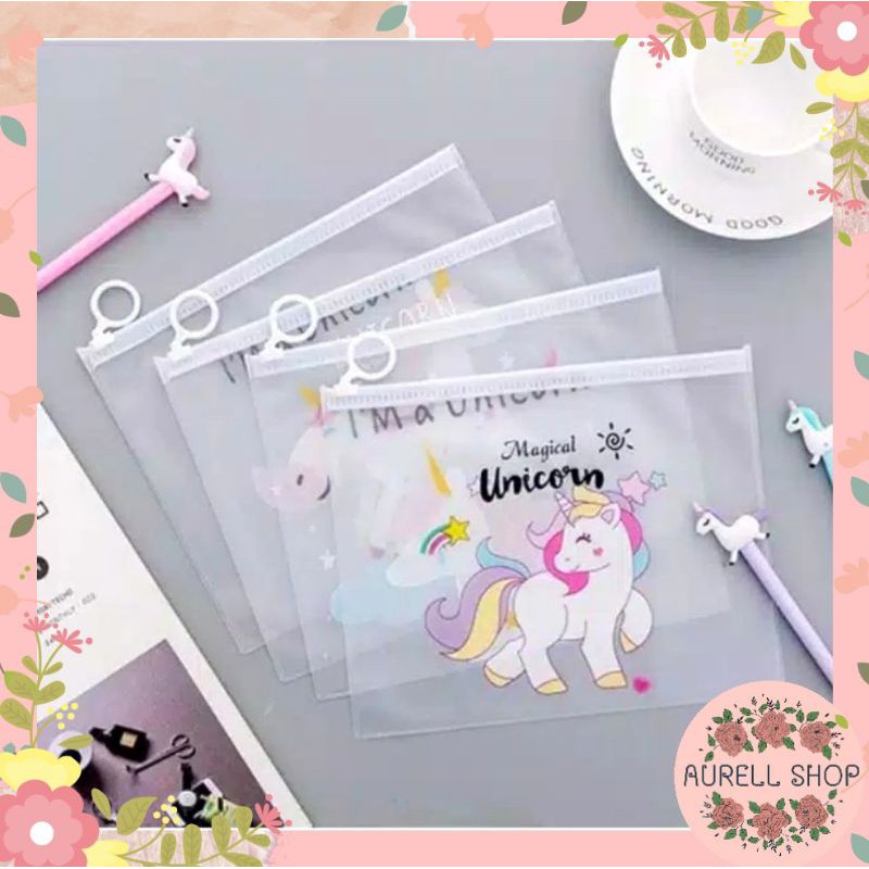 

[ COD ] ZIPPER ATK Tempat Pensil Transparan Unicorn / Pouch Kosmetik Unicorn / Travel Organizer