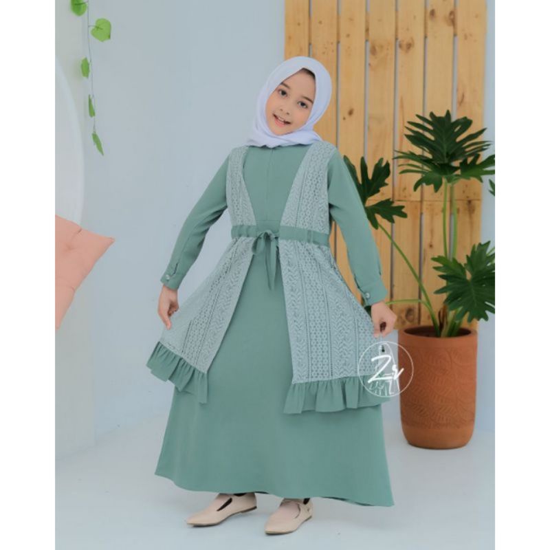 Aleema kids ori ZR. GAMIS ANAK, free masker, pakaian muslim anak, baju muslim, dress