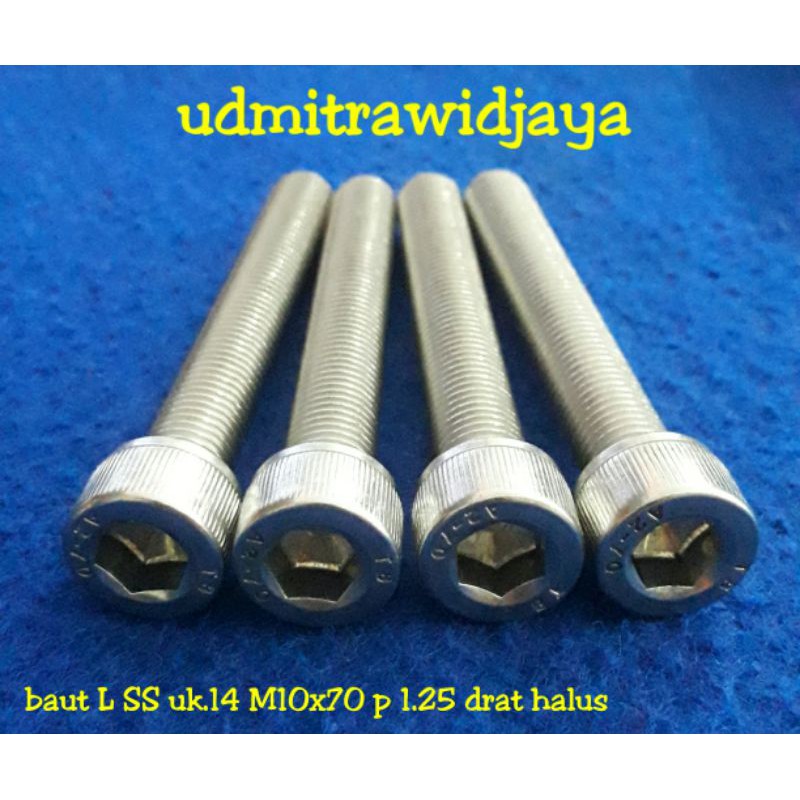 Baut L stainless stell uk.14 M10x70mm 7cm p1.25 drat halus/baut 14an SS/baut L ss dratt halus variasi