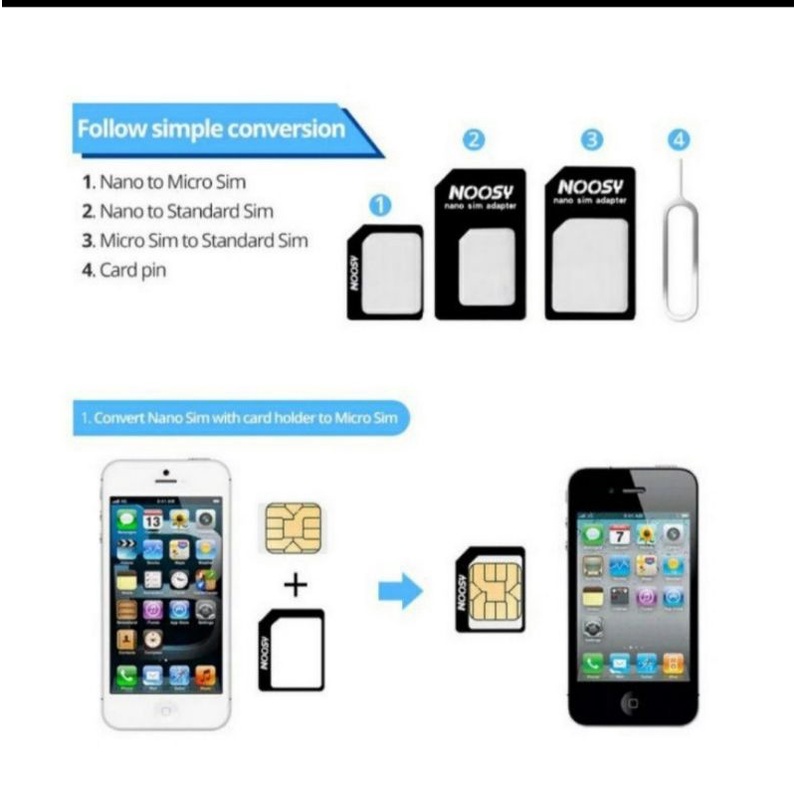 ADAPTER SIM CARD NOOSY 4IN1 / DUDUKAN KARTU STANDAR NANO MICRO PIN EJECTOR JARUM