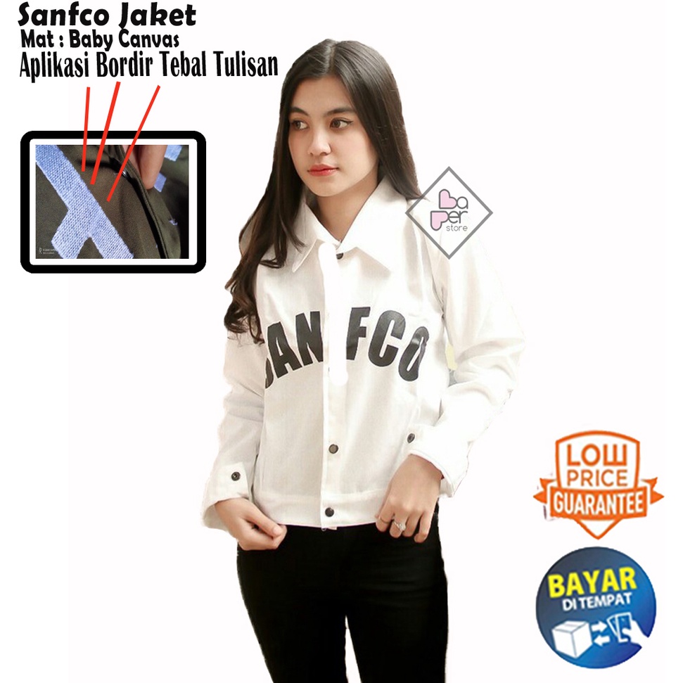 Sanfco Jaket Modis Kancing Depan Berkerah Aplikasi Bordir (Ukuran L) - Jaket Terbaru - Jaket Bomber - Jaket Wanita (COD)-4