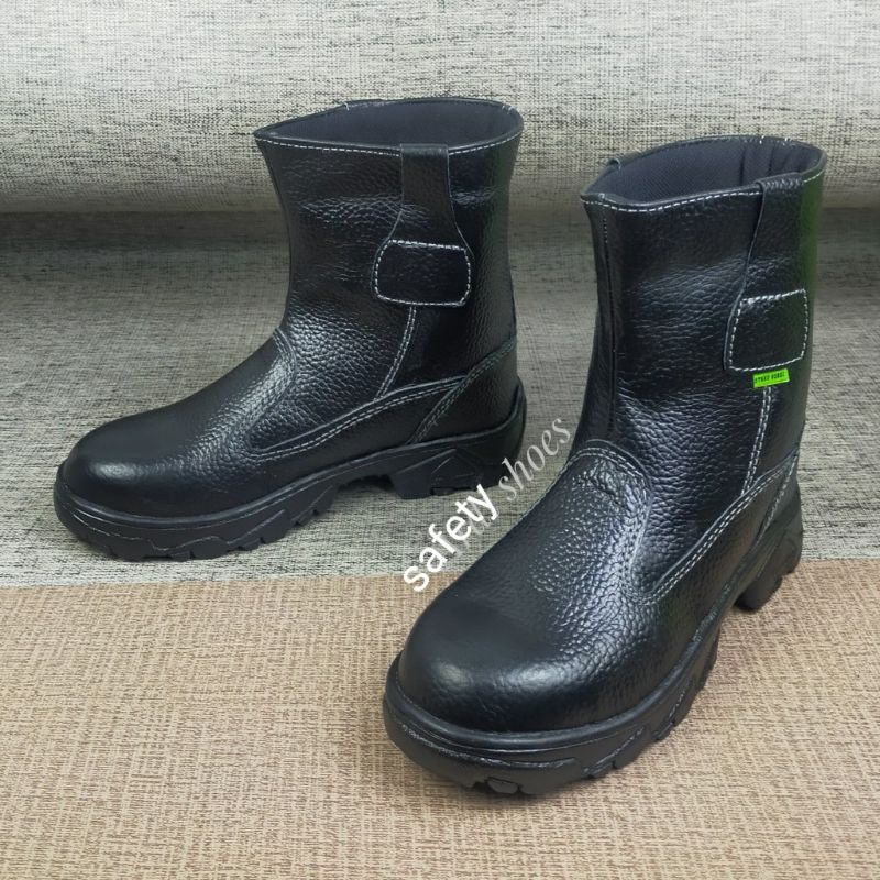 Sepatu Safety Boots Proyek Kulit Sapi Asli kerja Lapangan Septi ujung Besi Murah Unisex