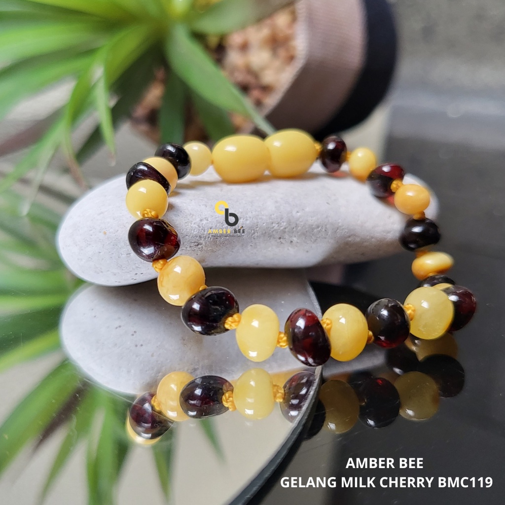 Gelang Amber Anak Premium Glossy Milk Cherry BGMC119 By Amber Bee