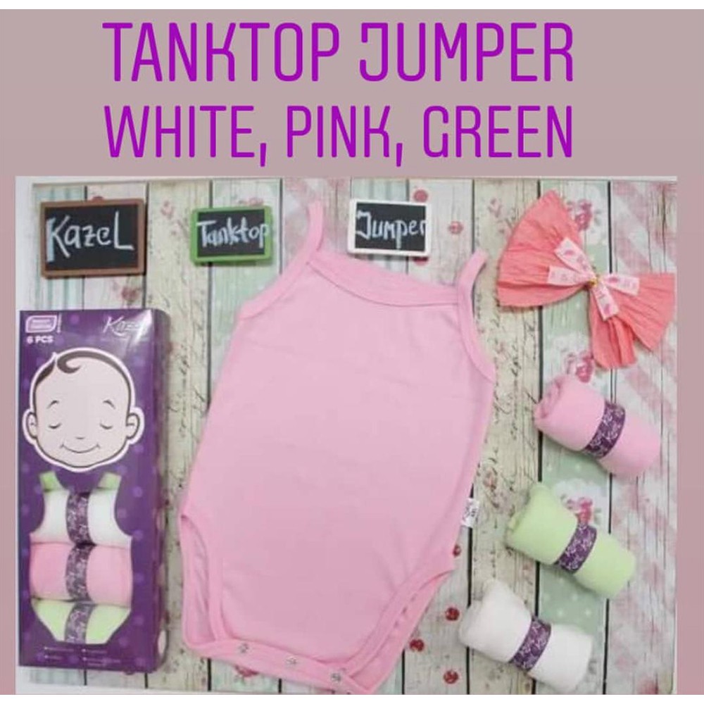 Kazel Tanktop Jumper 6pcs White Pink Green kaos bayi girl