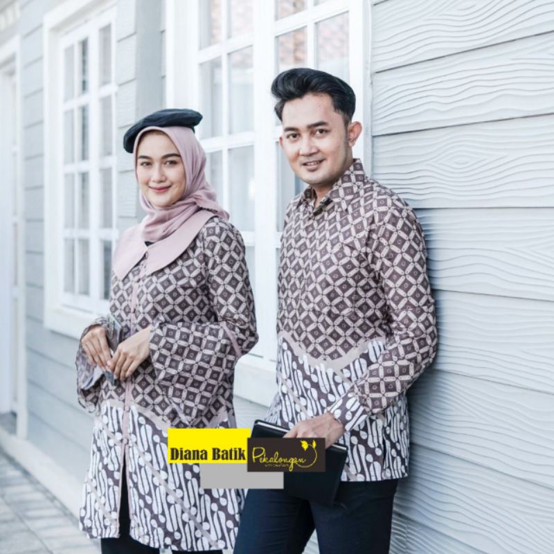 Coupel Atasan Batik Wanita Pria Modern Terbaru Lengan Panjang Full Kancing Motif Seno M L XL XXL