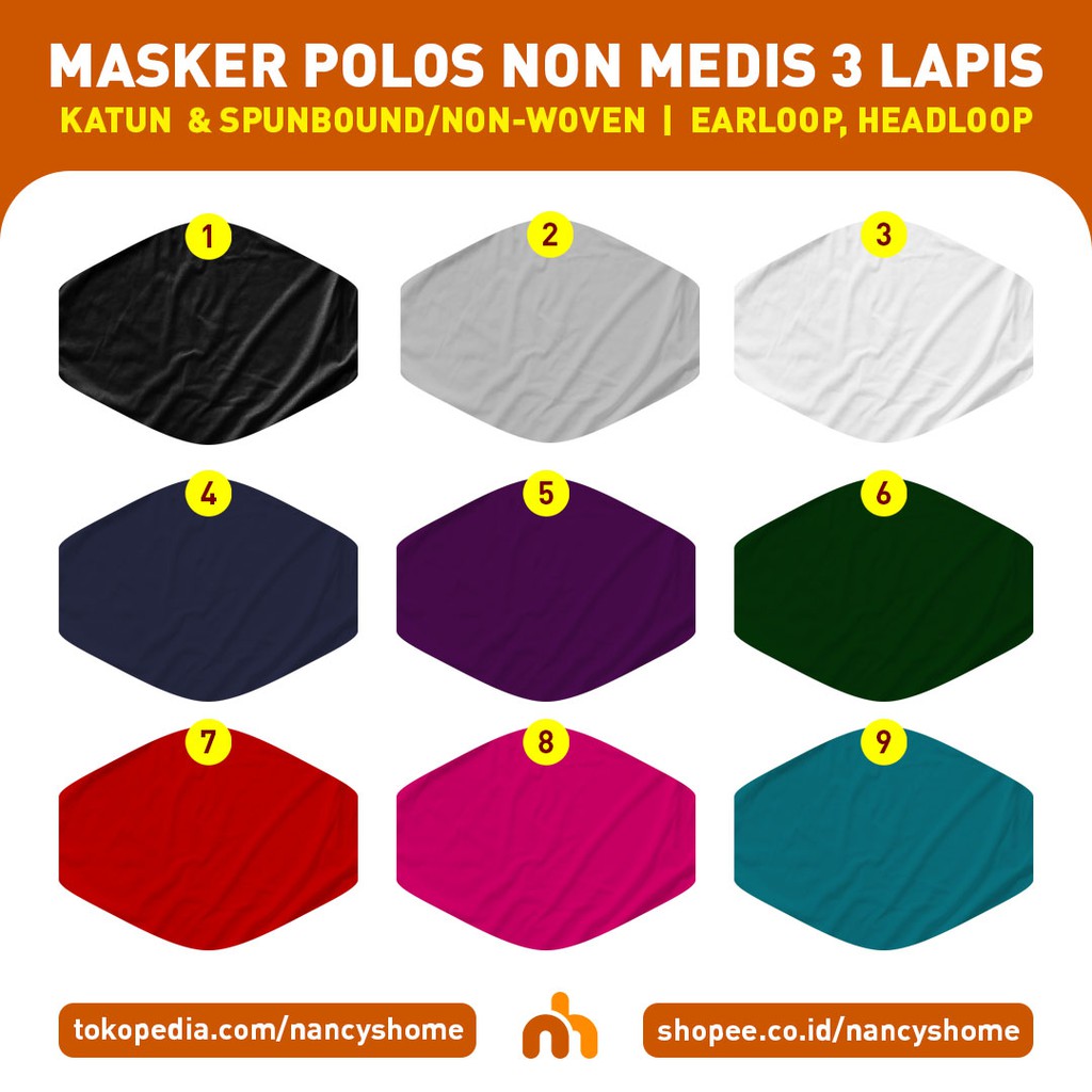 Masker kain polos 3 lapis / 3 ply | katun & non-woven