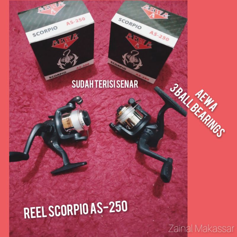 REEL AEWA SCORPIO AS-250, 3BB, SUDAH TERISI SENAR, PANCING EMPANG, PANCING SUNGAI, Zainal Makassar.