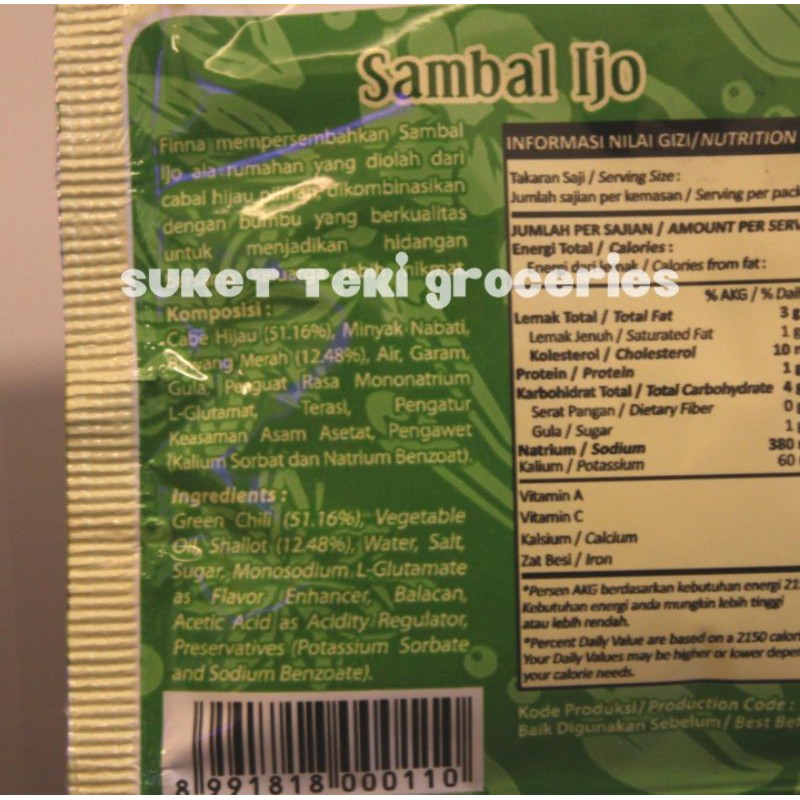 Finna Sambal Uleg Ijo Sachet Kemasan Renceng 10pack isi 20gr