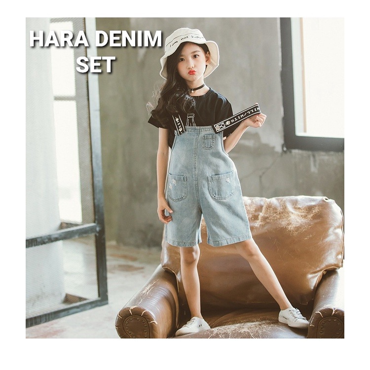 BAJUKIDDIE HARA SET DENIM BAJU SETELAN JUMPSUIT ANAK PEREMPUAN KOREA