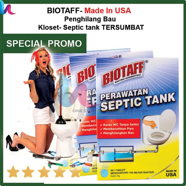 Biotaff Bakteri Konsentrat pengurai penghilang bau dan anti mampat septic tank Ready Original