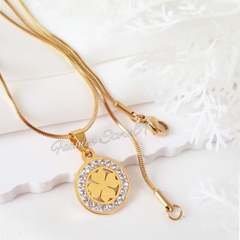 kalung Import Bunga full permata gold white Titanium impor bestquality Tahan Air selamanya Antikarat LTNx