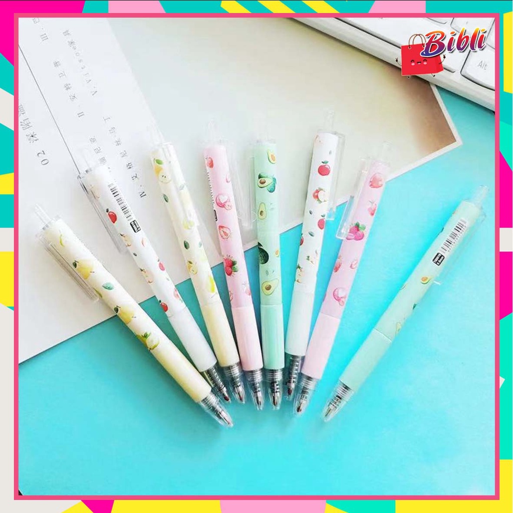 

♛ ♛Pulpen Gel Motif Buah Buahan Pulpen Pelajar Dan Kantor Pena Lucu Fruit Press Gel Pen