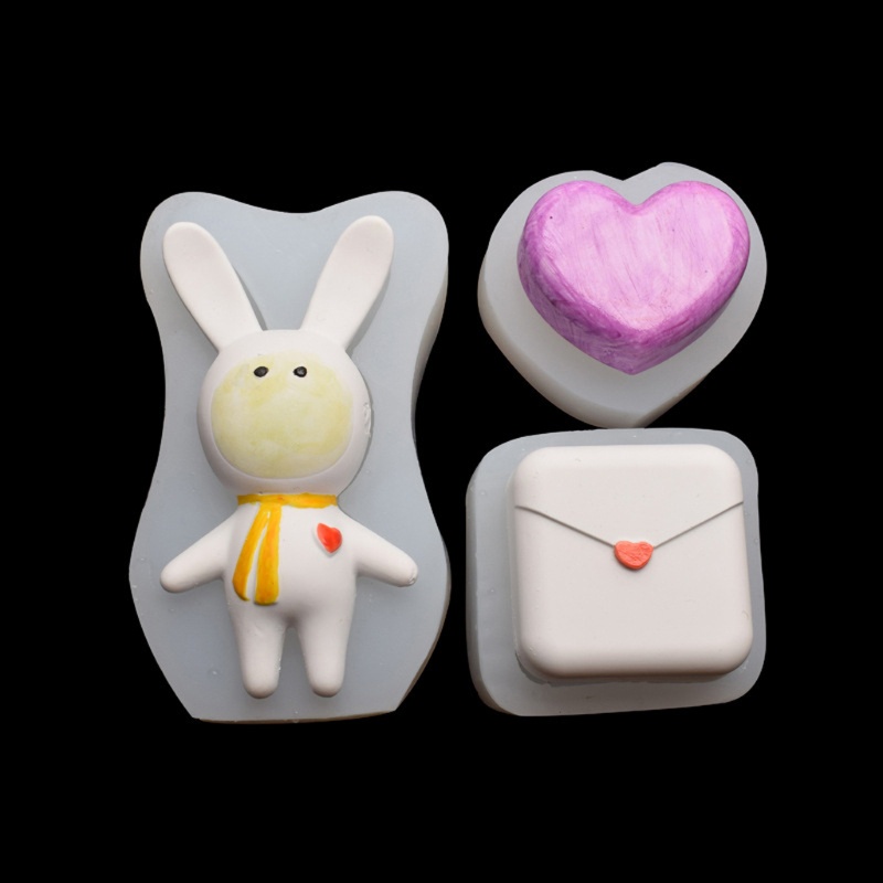 SIY  3Pcs Handmade Cartoon Rabbit Heart Silicone Resin Molds Love Letter Epoxy Resin Casting Mold Kit Art Crafts Tools