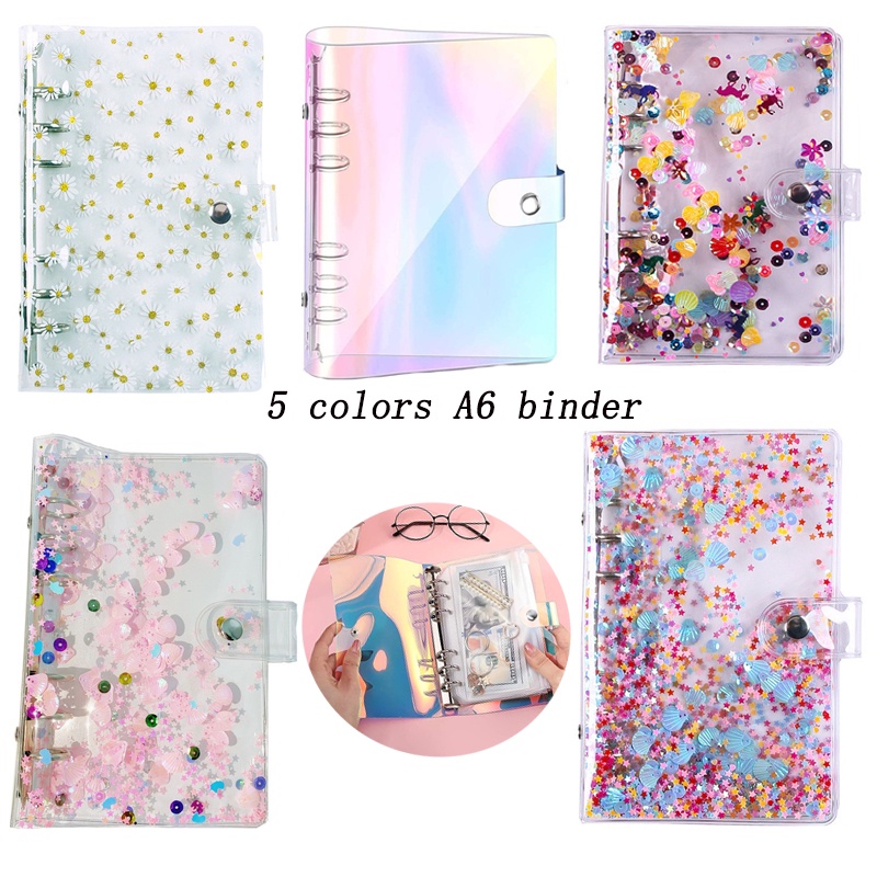 Cover Binder Loose Leaf 6 Ring Ukuran A6 Bahan PVC Transparan Dengan Resleting