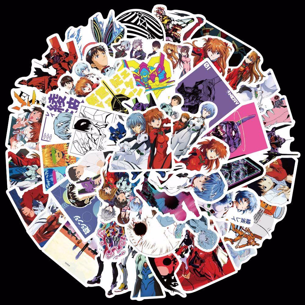 Lanfy 50pcs / Pak Stiker Motif Anime Evangelion Anti Air Untuk Dekorasi Scrapbook / Laptop / Koper / Mobil