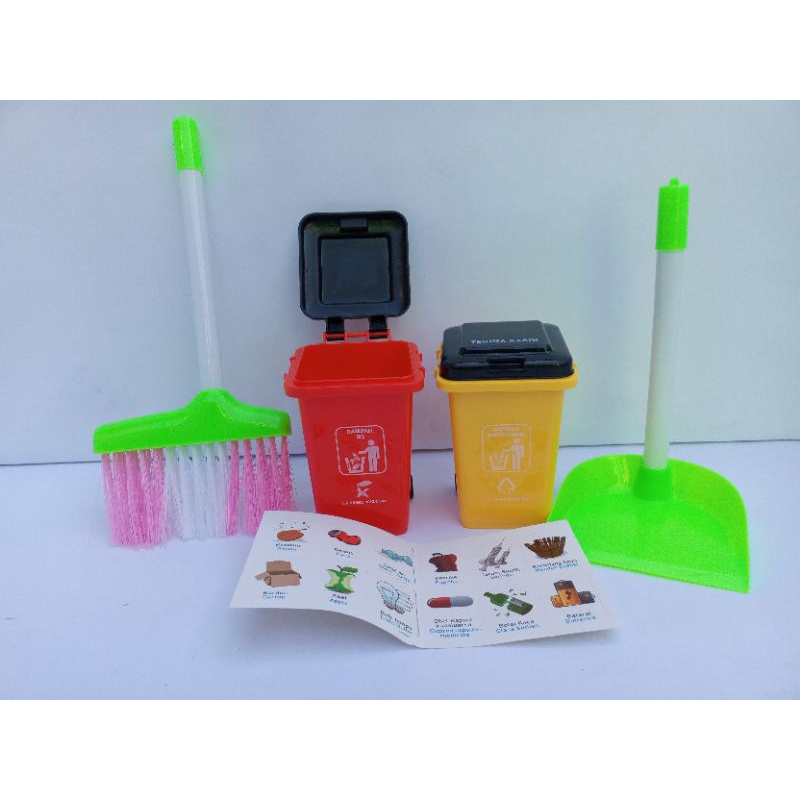 Mainan tempat sampah miniatur sapu 1 set play set cleaner