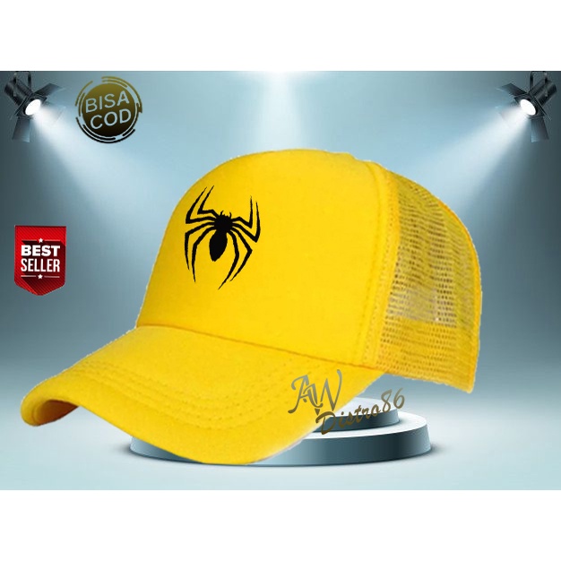 PROMO Topi Distro Spiderman Text Hitam Premuim Quality Topi Trucker Keren Murah Banyak Di Cari Cowok &amp; Cewek