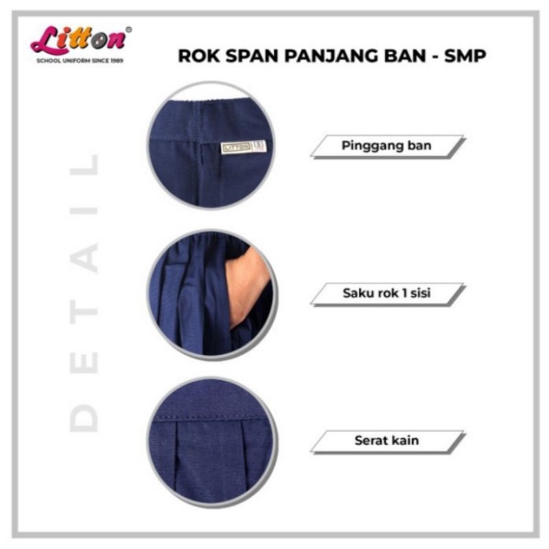 Seragam sekolah rok span panjang SMP ban / LITTON span panjang pinggang ban biru 6