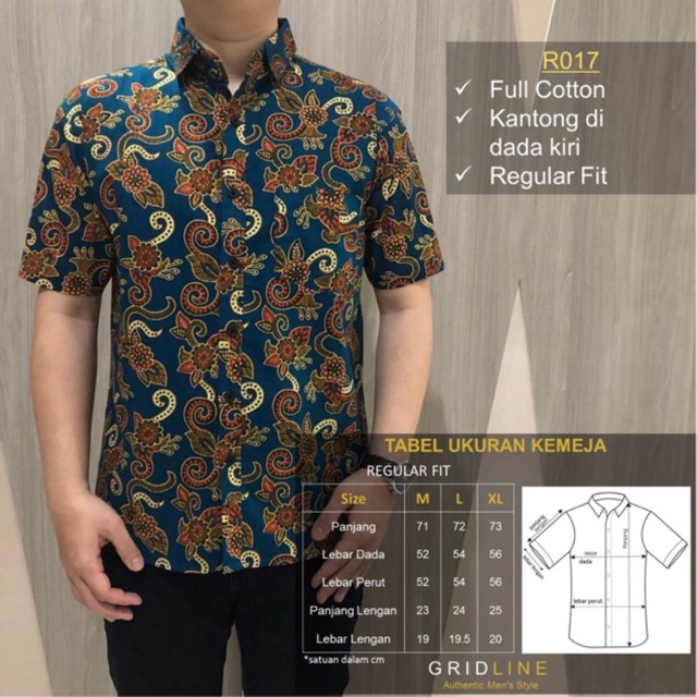 [GRIDLINE - R072 &amp; R017] Kemeja Batik Pria Katun Lengan Pendek Regular