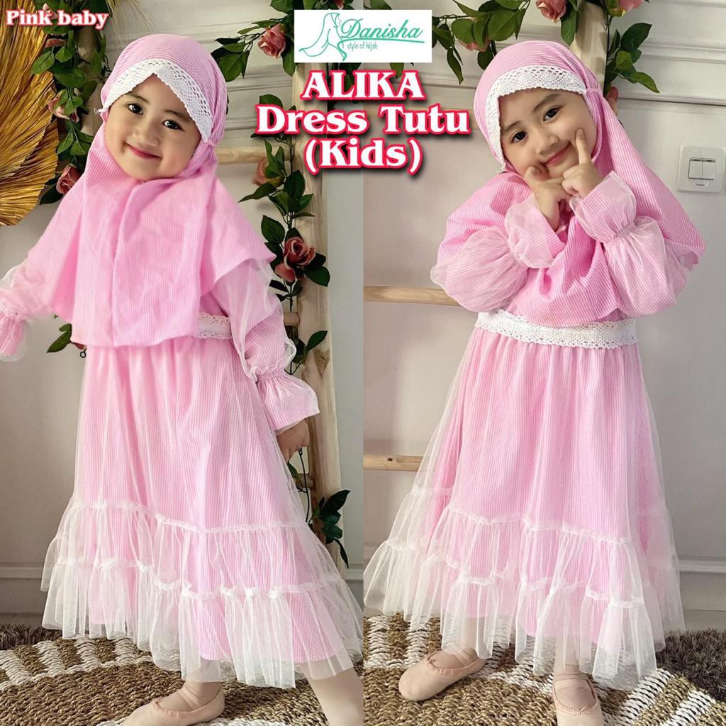 Gamis Syari Set Anak Alika Dress Tutu Kids Ori Danisha Hijab BY ATHIRTEXTILE