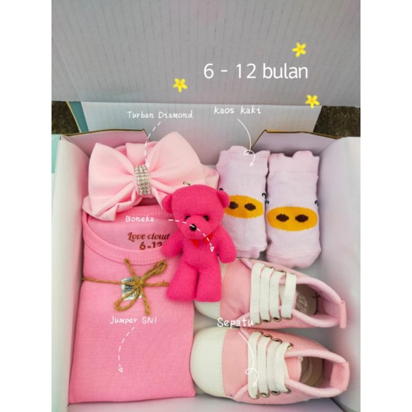 Hampers Bayi Newborn Baby Gift Set Unisex Kado Kelahiran Parcel Bayi Laki-laki Perempuan-Premium Pink Turban