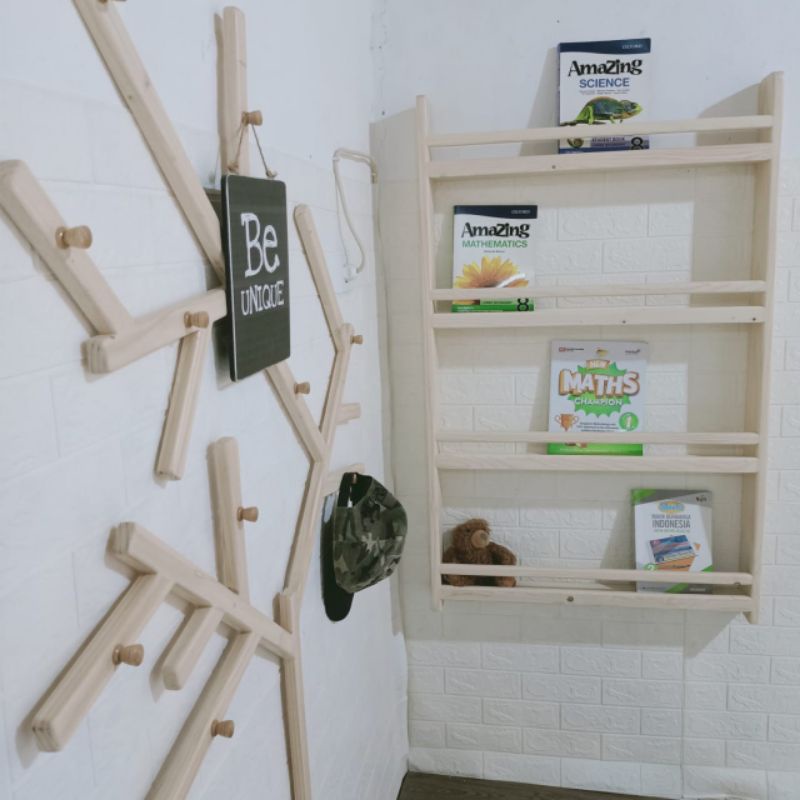 rak dinding , rak buku dinding , rak kayu gantung - rak buku gantung