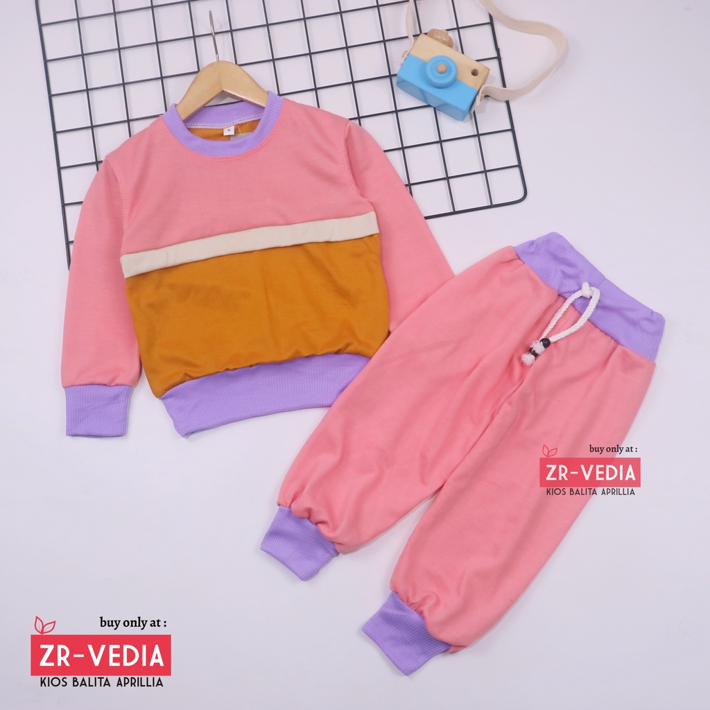 Setelan Nana 1-6 Thn / Set Sweater &amp; Jogger Anak Perempuan Polos Celana Baju Lengan Panjang Bahan