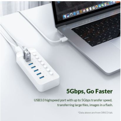 Usb 3.0 hub orico 7 port on off switch 5Gbps Bc1.2 adapter ct2u3-7ab - terminal usb3.0 7 slot saklar adaptor