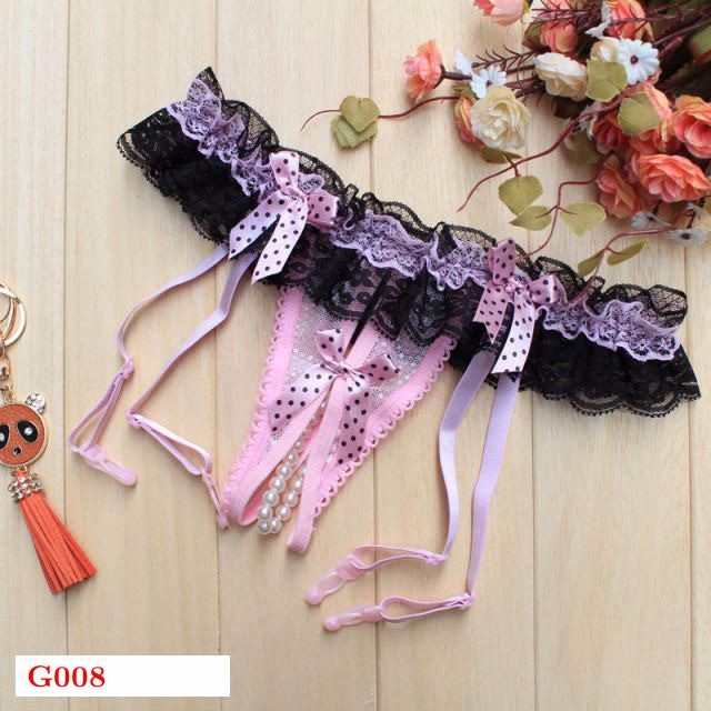 promo G008 Garter Belt G String Crotchless Pink Mutiara Renda murah kualitas bagus