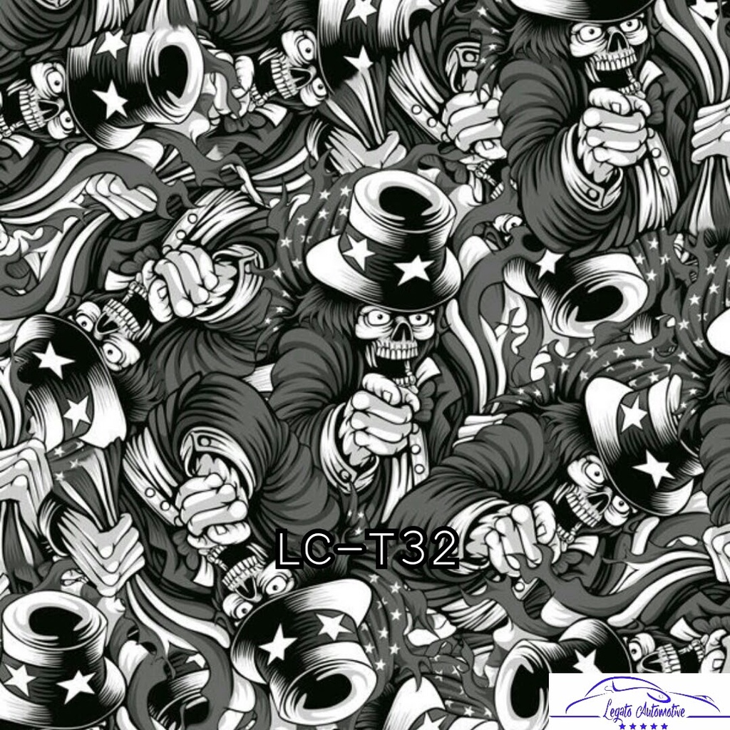 WTP CARBON CELUP MOTIF TENGKORAK MURAH KODE LC-T32 WATER TRANSPER PRINTING FILM HYDROGRAPHIC,BUKAN K