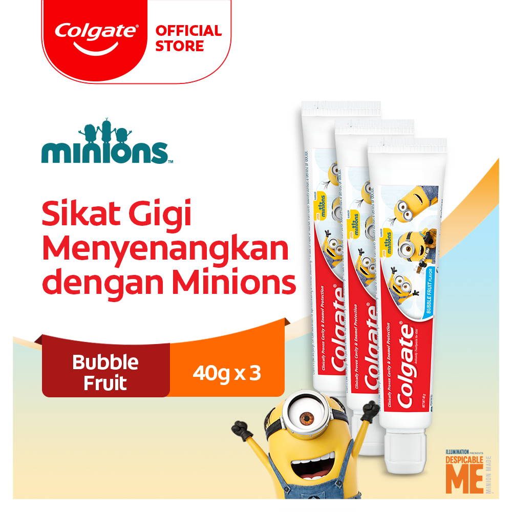 Colgate Kids Minion Bubble Fruit Toothpaste 40g - Pasta Gigi Anak (3pcs)