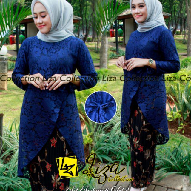 TERLARIS - SET KEBAYA SRIKANDI BRUKAT MODERN / KEBAYA TUNIK KURUNG KEKINIAN / KEBAYA NIKAH KONDANGAN / SALEM MOCCA NAVY SILVER-Set navy