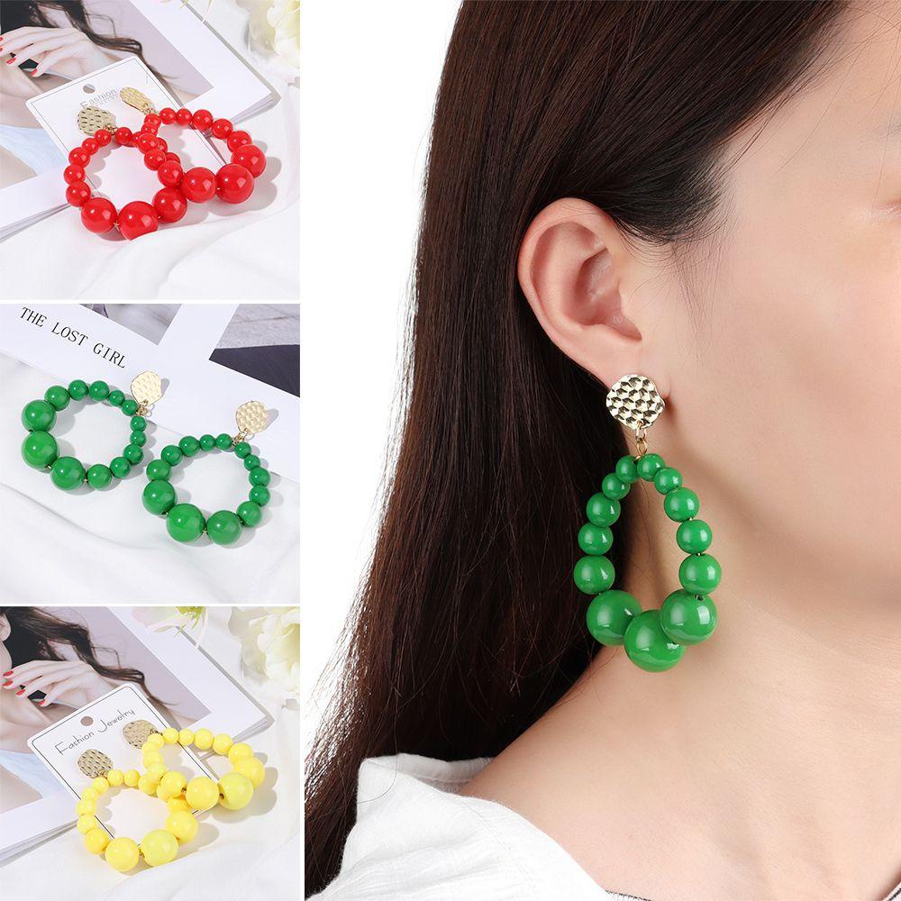 R-flower Bead Hyperbol Earrings Hadiah Perhiasan Pesta Vintage Anting Gantung Akrilik