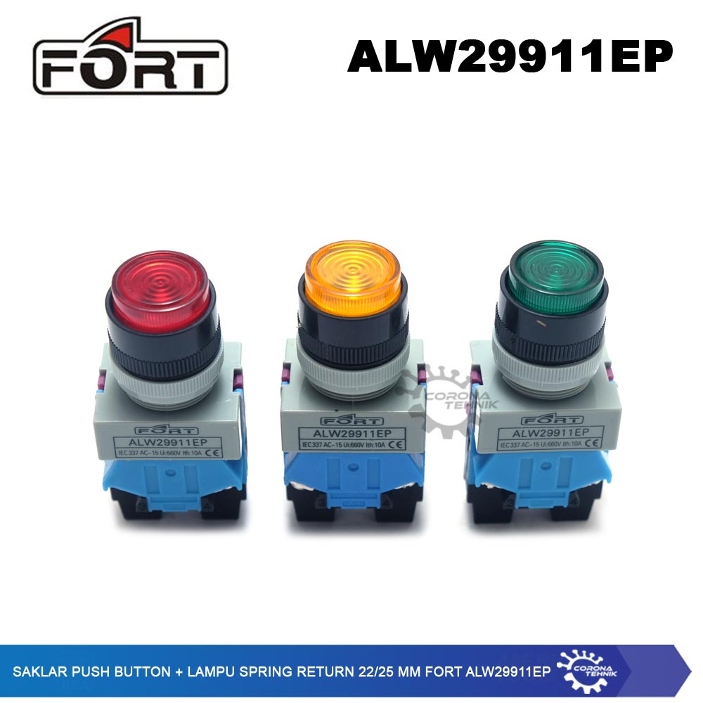 Fort - Saklar Push Button + Lampu Spring Return 22/25 mm -  ALW29911EP