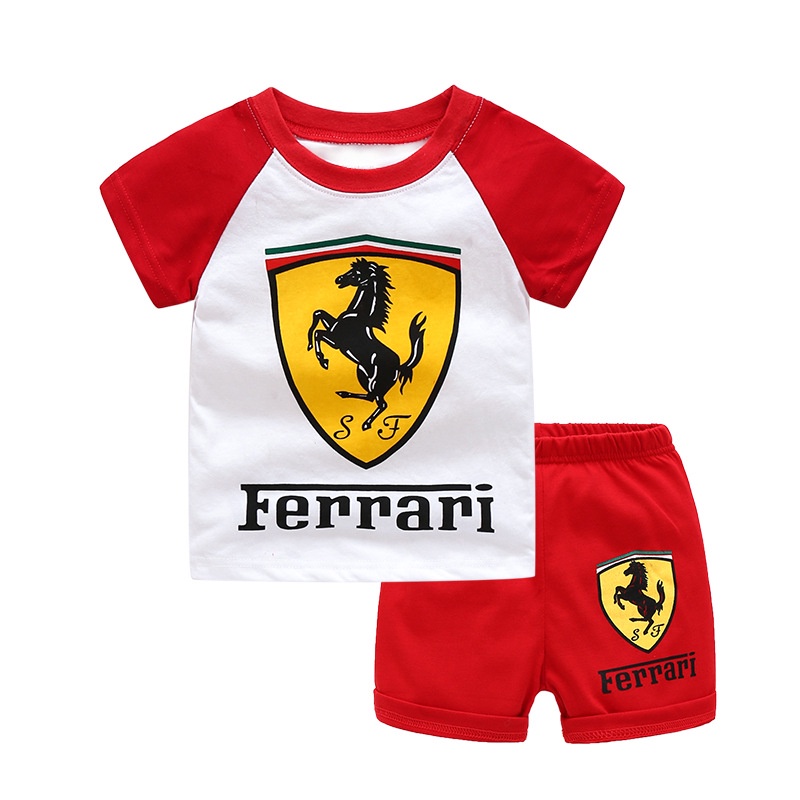 baju bayi Ferrari Baru Anak Laki-laki Lengan Pendek T-shirt + Celana Pendek Set Anak Tampan Lengan Pendek Dua Potong