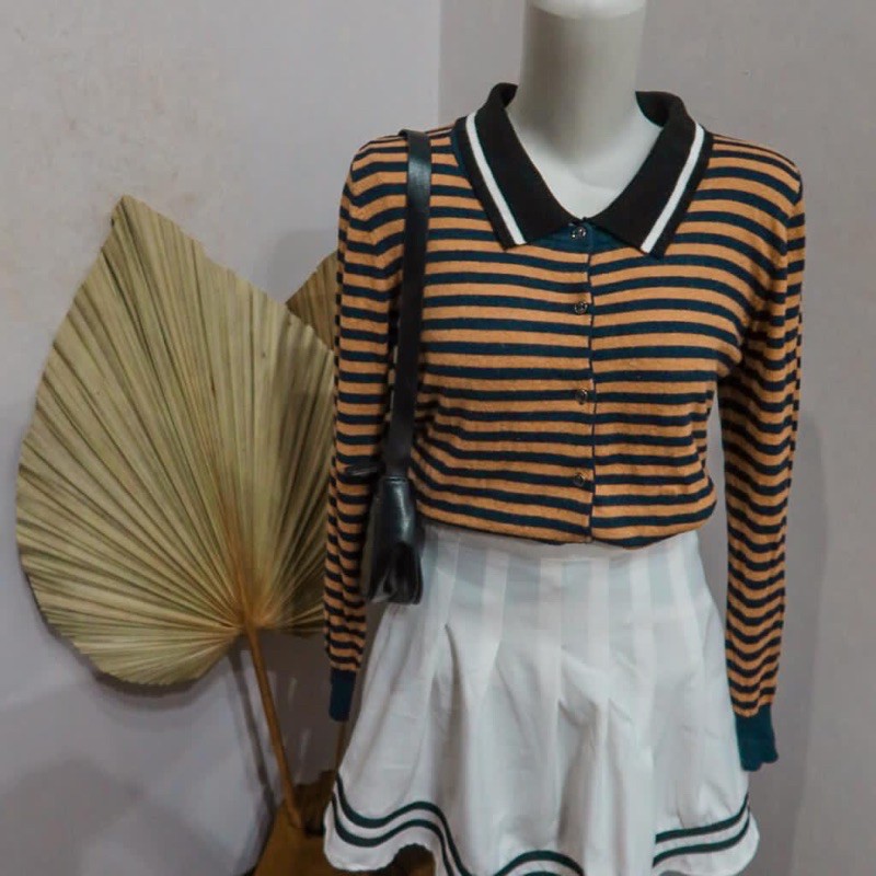 Cardigan Salur Warna Coklat Mocca