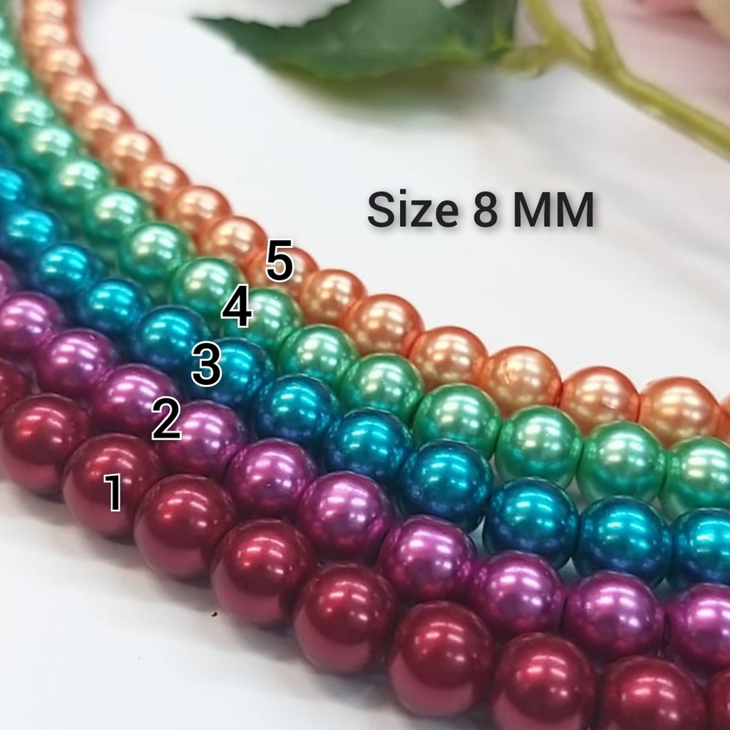 1 RENTENG - (6MM - 10 MM) MUTIARA RENTENG WARNA | MUTIARA UNTAI BAHAN KILAP