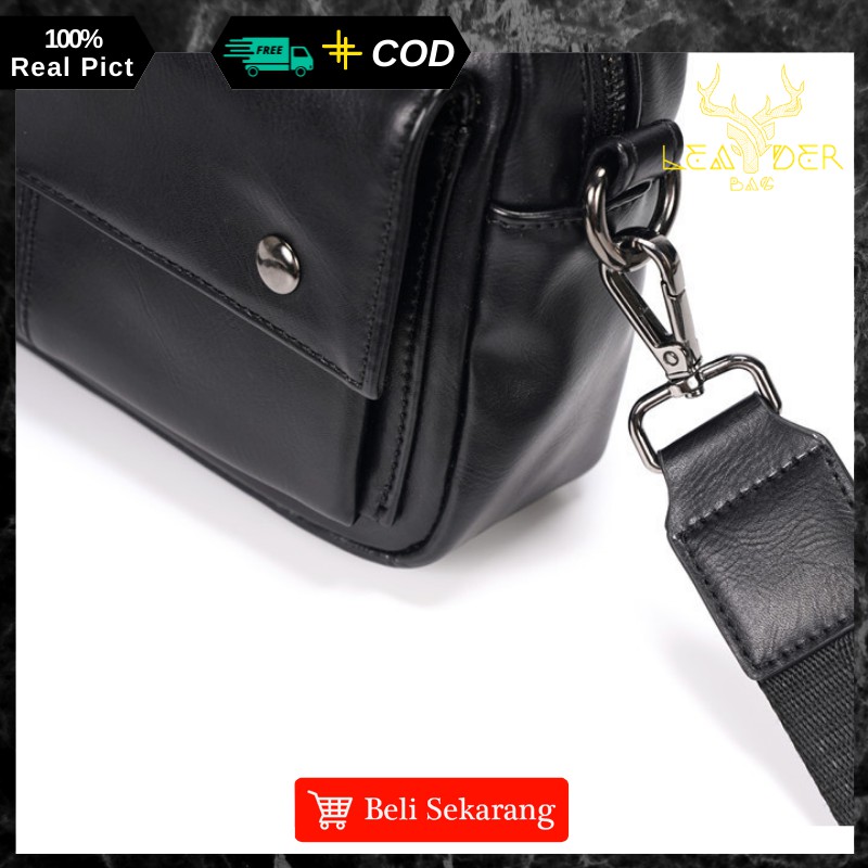 Tas Selempang Kulit Cowok Original Model Terbaru Warna Hitam Atau Tas Kulit Pria Import Waterproof