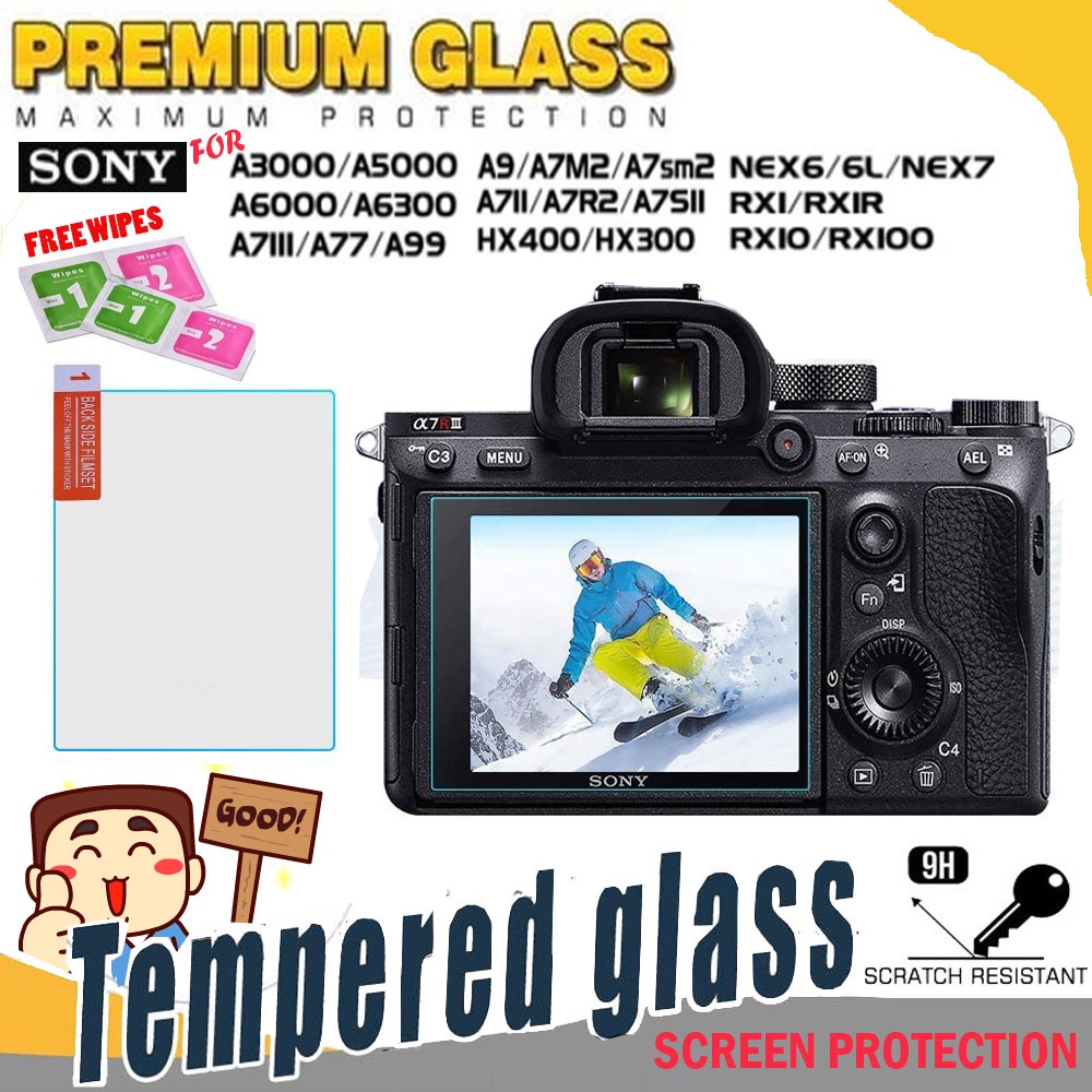 TEMPER SONY A3000 SONY A5000 SONY A5100 SONY A6000 SONY A6300 NEX 6 NEX-6 NEX 7 NEX-7 A7III A77 A99 A9 A7M2 A7SM2 A7II A7R2 A7SII HX400 / HX300 RXI RXIR RX10 RX100 RX100M2 RX100M3 RX100M4 RX100M5 TEMPERED GLASS KAMERA TEMPER KACA SCREEN PROTEKTOR CAMERA