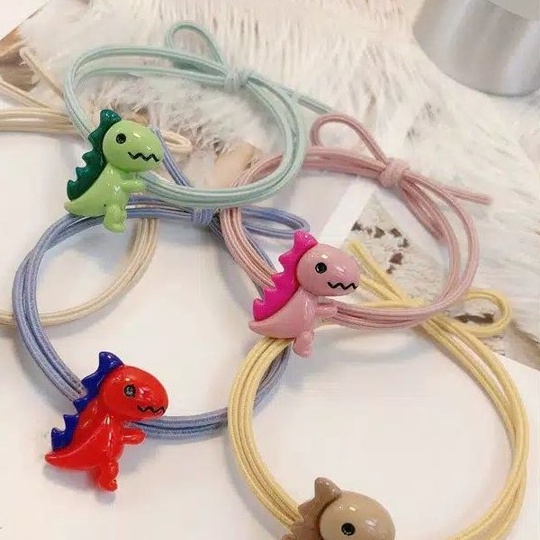 MURMURE.ID | IKAT RAMBUT ALA KOREA MOTIF DINOSAURUS KUNCIR CANDY IMPORT MURAH KARET RAMBUT DINO HA059-C - TALI PINK