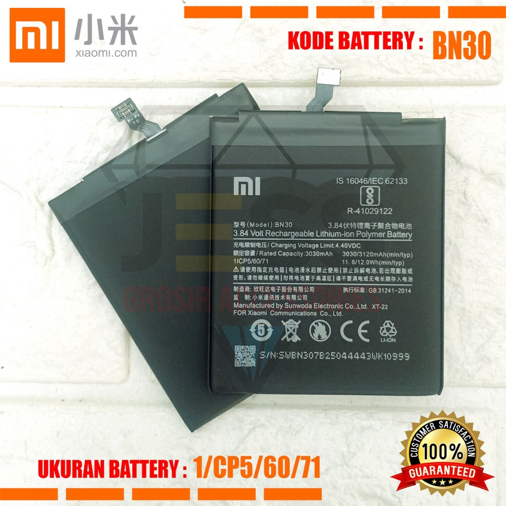 Baterai Battery Original Xiaomi BN30 &amp; BN-30 For type HP Batre Redmi 4A