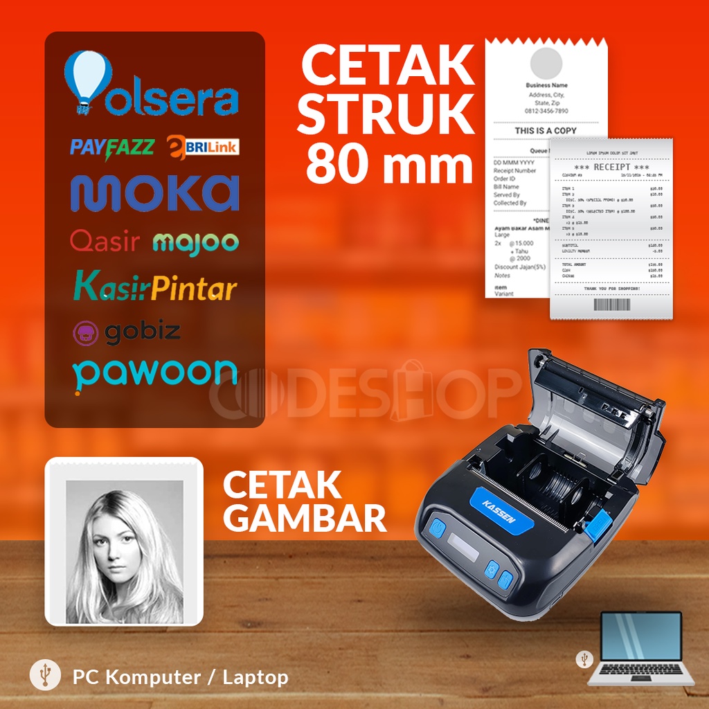 KASSEN MT-300VL Printer Bluetooth Mini untuk Label dan Kertas