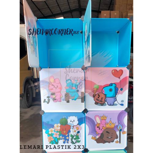 SHENAR LEMARI PLASTIK (2X3) 6 KOTAK BAJU PAKAIAN ANAK BAYI PORTABLE KARAKTER HELLOKITTY DORAEMON / LEMARI 2 PINTU SERBAGUNA / RAK BAJU CELANA BUKU TAS, SHENARCORNER168