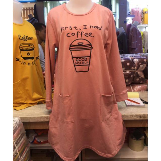 Tunik import murah, bahan babyterry motif coffe bordir