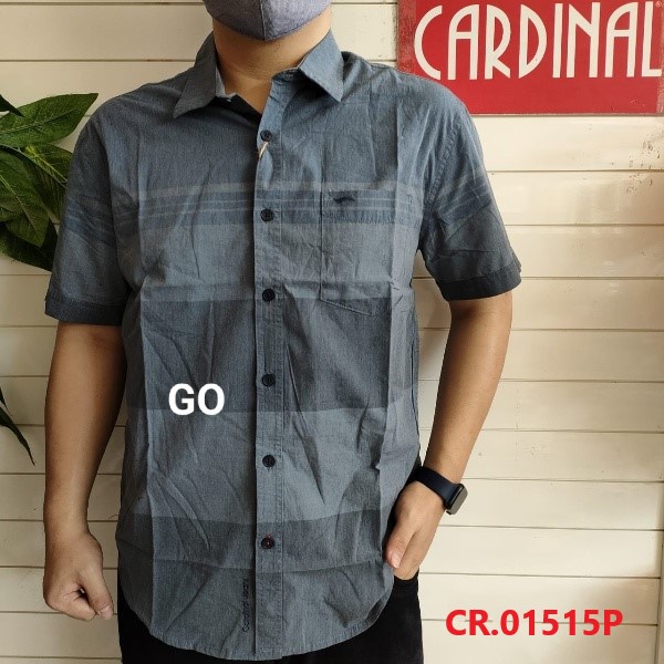 gof CRQ JUMBO CARDINAL KEMEJA REGULAR Lengan Pendek Pria Hem Casual Jeans Santai Motif Original