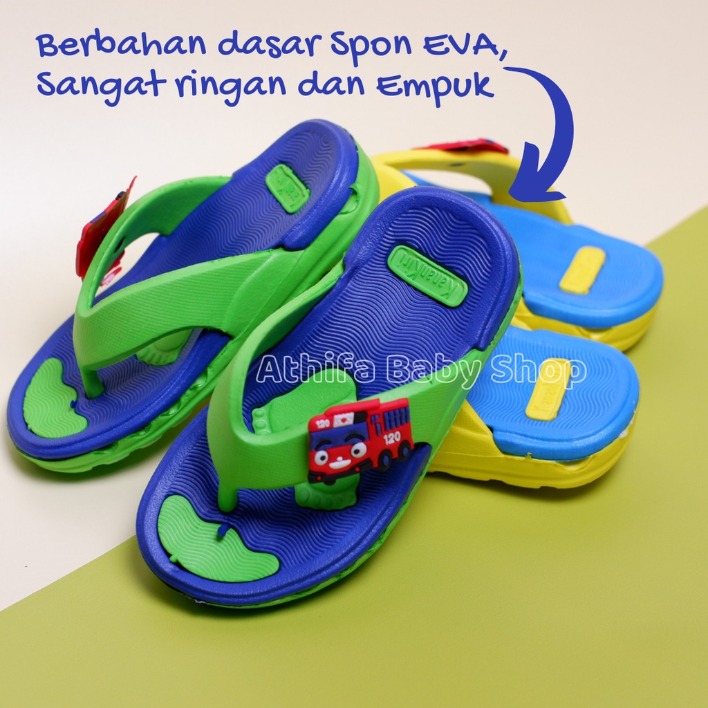 Sandal Jepit Anak Laki Cowo Cowok Sendal Japit Bayi Balita Anak-anak Karakter Tayo Umur Usia 2 3 4 5 Tahun Size 24-29 Bahan Spon Eva Karet Lucu