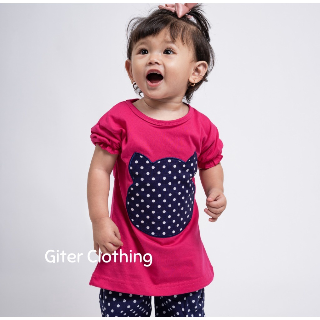 Setelan anak perempuan gambar kucing set kids Bahan katun combed premium by giter's clothing Baju Anak Perempuan